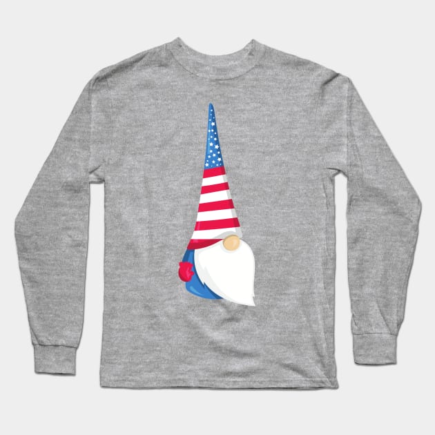 Fourth Of July, Cute Gnome, Independence Day Long Sleeve T-Shirt by Jelena Dunčević